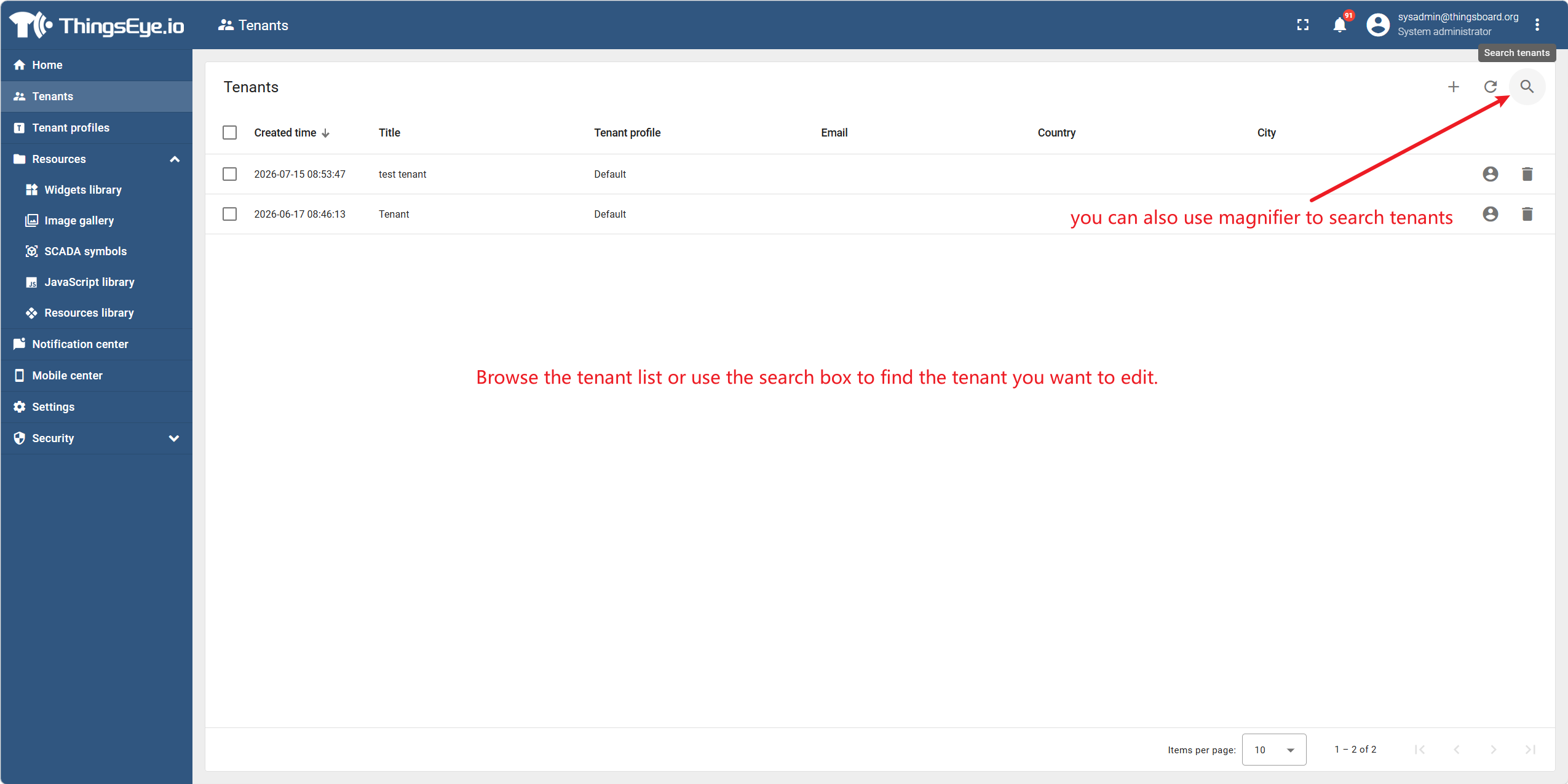 Locate the target tenant